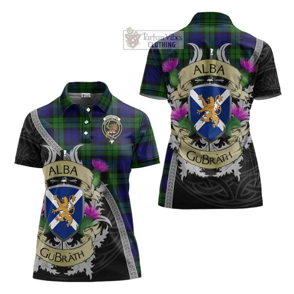Tartan Vibes Clothing Bannatyne Tartan Family Crest Women's Polo Shirt Lion Rampant Royal Thistle Shield Celtic Inspired