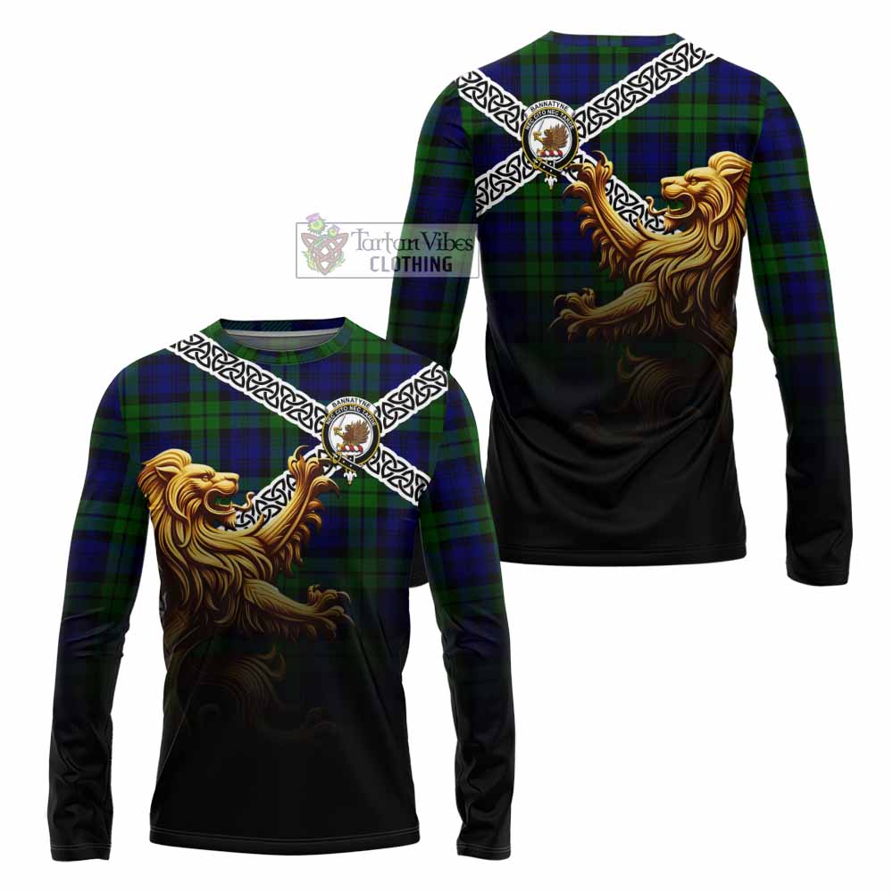 Bannatyne Crest Tartan Long Sleeve T-Shirt with Golden Lion Emblem Celtic Style - Tartan Vibes Clothing