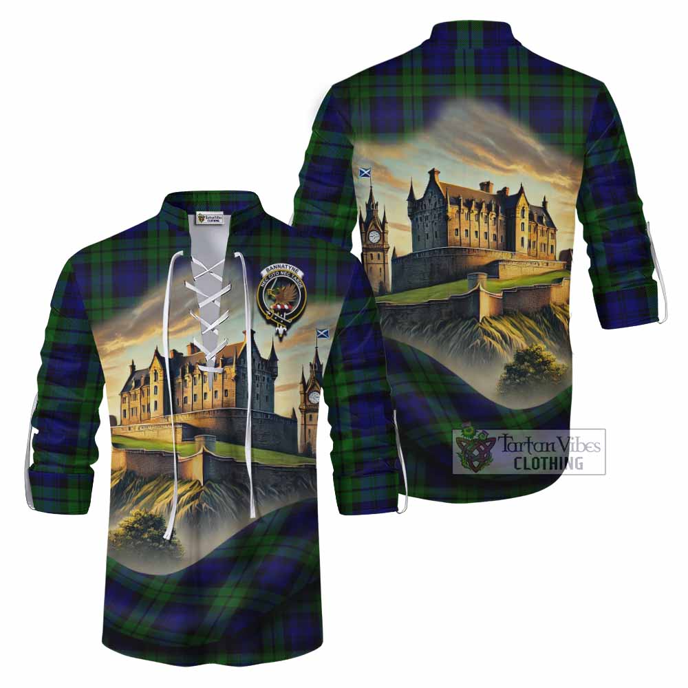 Tartan Vibes Clothing Bannatyne Tartan Family Crest Ghillie Kilt Shirt with Scottish Ancient Castle Style