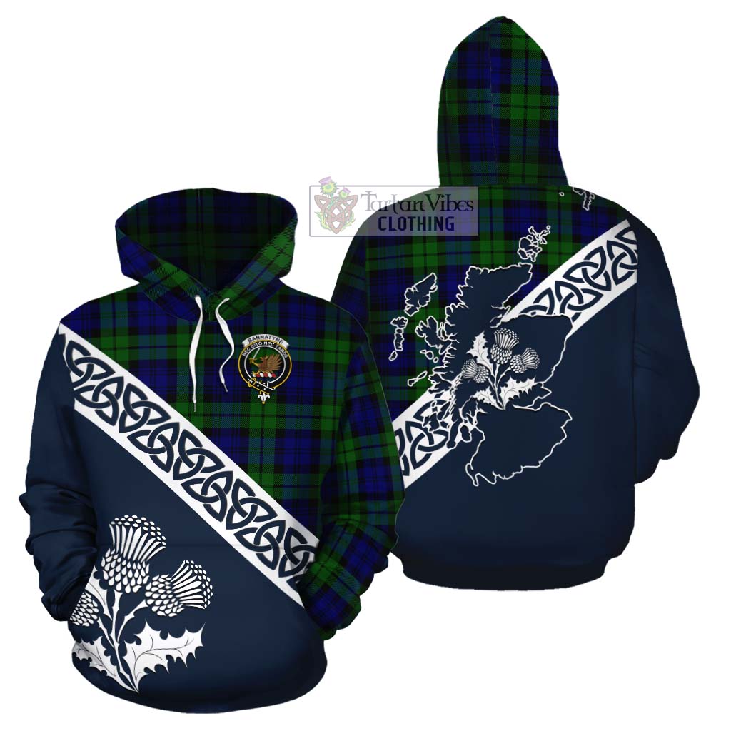 Tartan Vibes Clothing Bannatyne Tartan Cotton Hoodie Featuring Thistle and Scotland Map