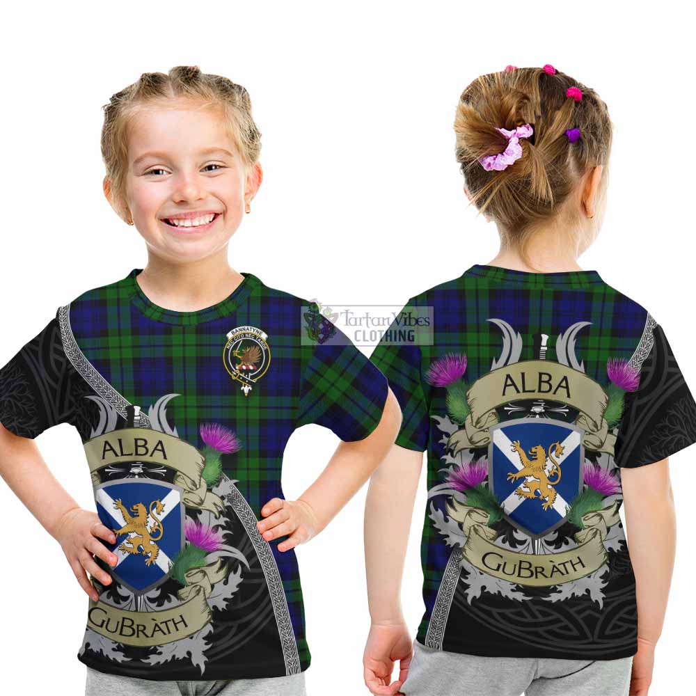 Tartan Vibes Clothing Bannatyne Tartan Family Crest Kid T-Shirt Lion Rampant Royal Thistle Shield Celtic Inspired