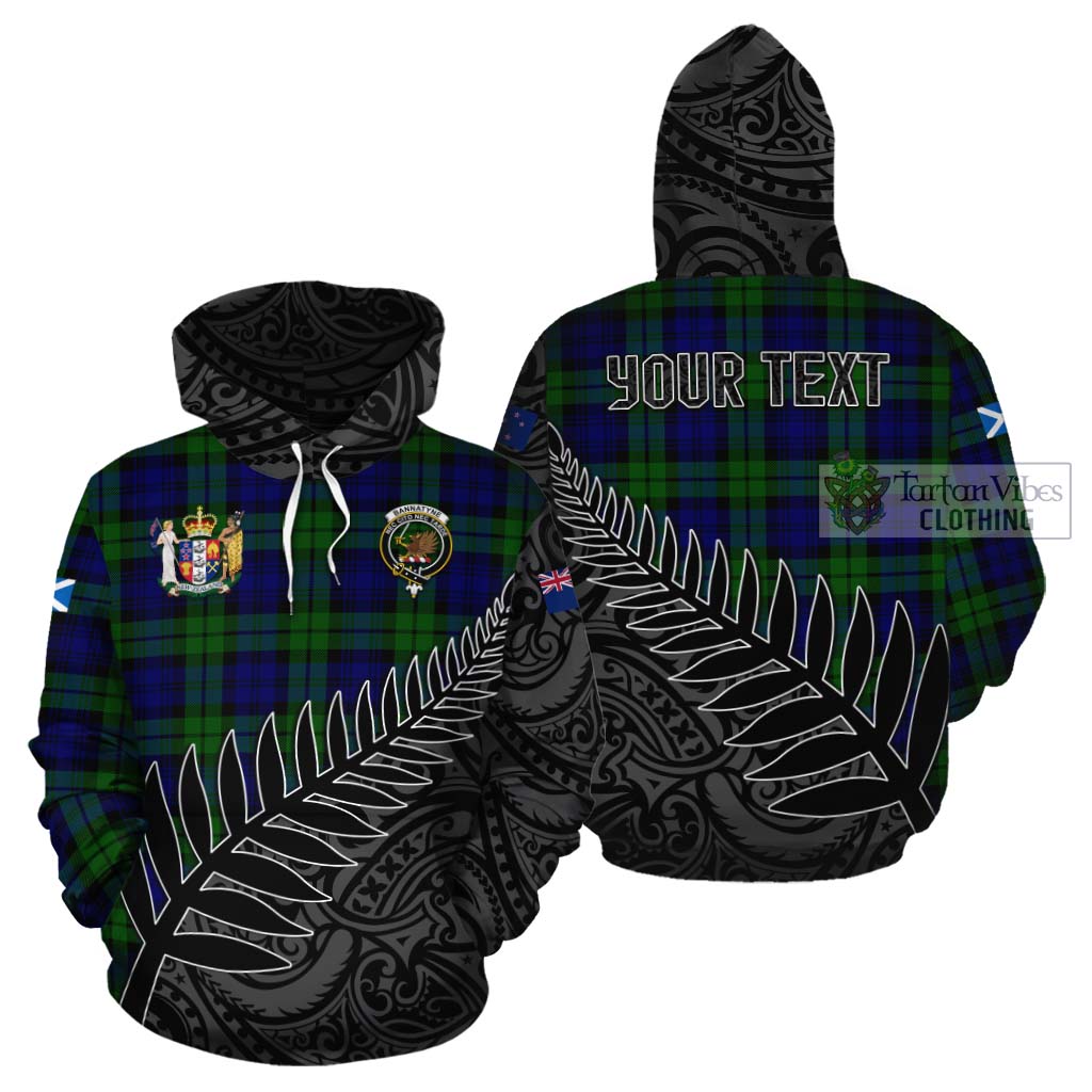 Tartan Vibes Clothing Bannatyne Crest Tartan Cotton Hoodie with New Zealand Silver Fern Half Style