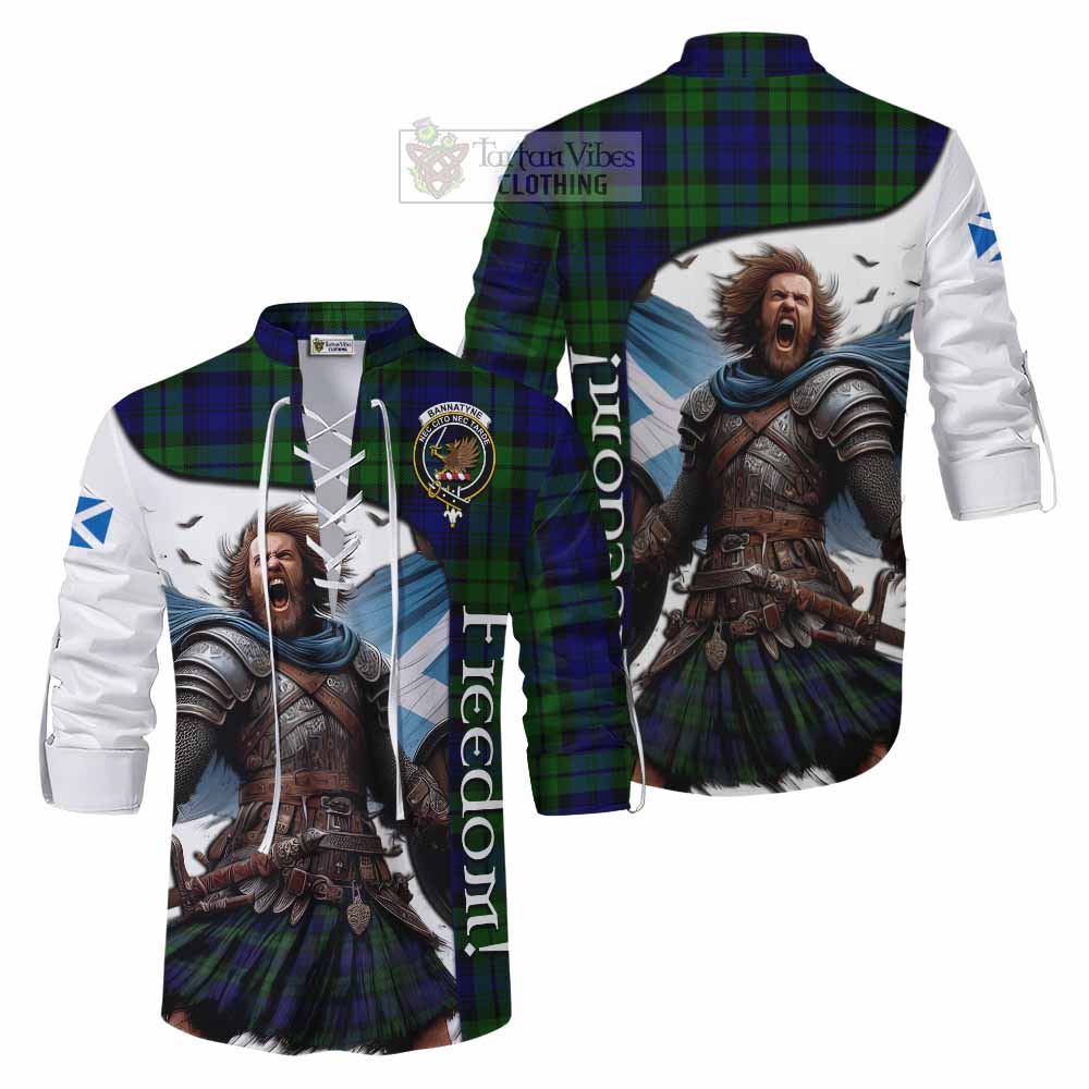 Tartan Vibes Clothing Bannatyne Crest Tartan Ghillie Kilt Shirt Inspired by the Freedom of Scottish Warrior