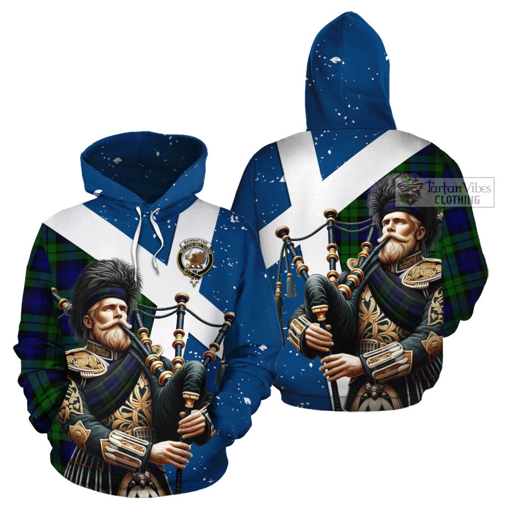 Tartan Vibes Clothing Bannatyne Tartan Cotton Hoodie with Family Crest Scottish Bagpiper Vibes