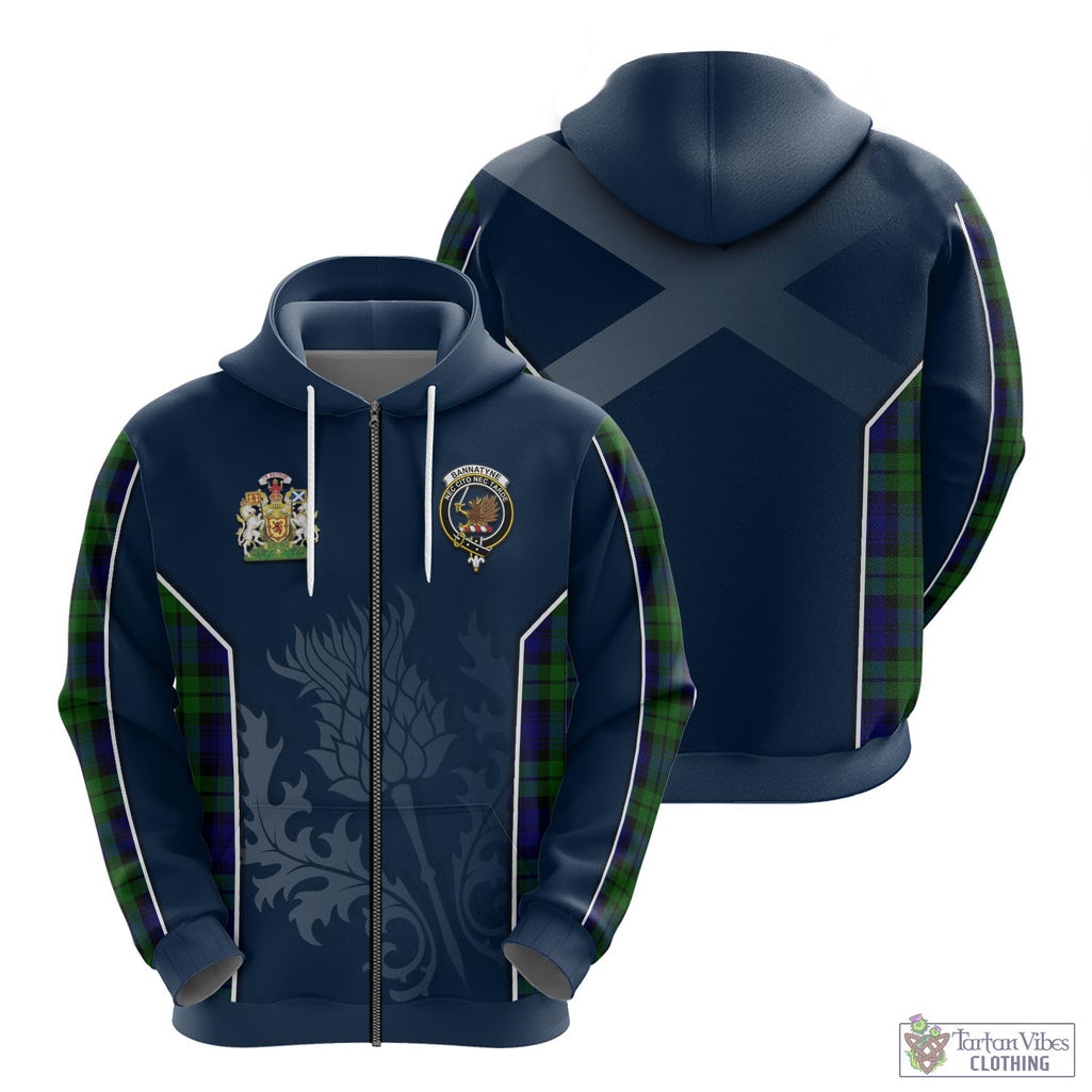Tartan Vibes Clothing Bannatyne Tartan Hoodie with Family Crest and Scottish Thistle Vibes Sport Style