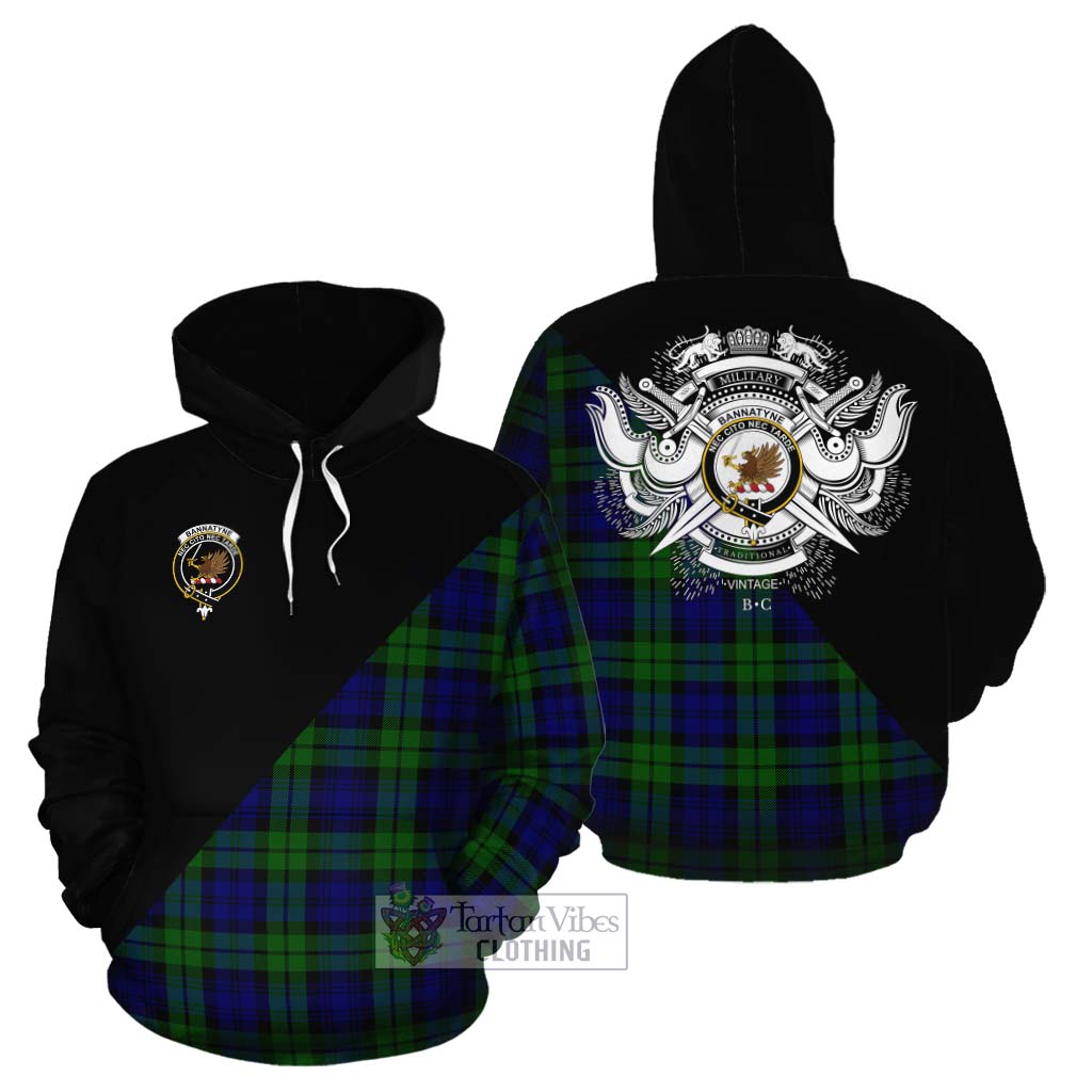 Tartan Vibes Clothing Bannatyne Tartan Cotton Hoodie with Family Crest and Military Logo Style