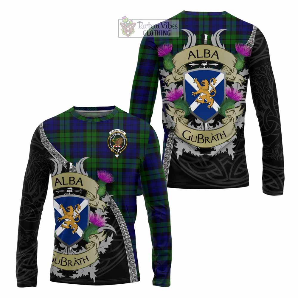 Tartan Vibes Clothing Bannatyne Tartan Family Crest Long Sleeve T-Shirt Lion Rampant Royal Thistle Shield Celtic Inspired