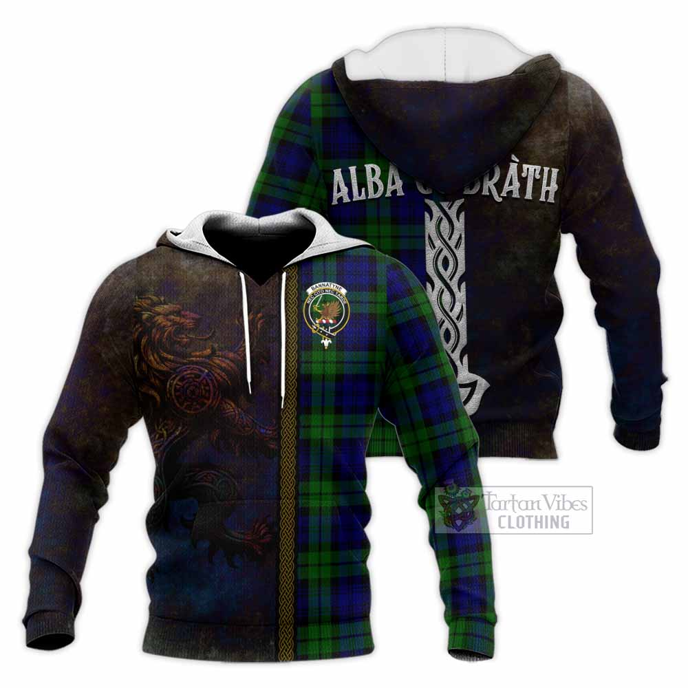 Tartan Vibes Clothing Bannatyne Tartan Family Crest Knitted Hoodie Alba Gu Brath Be Brave Lion Ancient Style