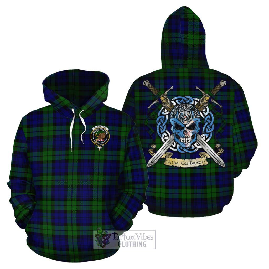Tartan Vibes Clothing Bannatyne Tartan Cotton Hoodie with Family Crest Celtic Skull Style