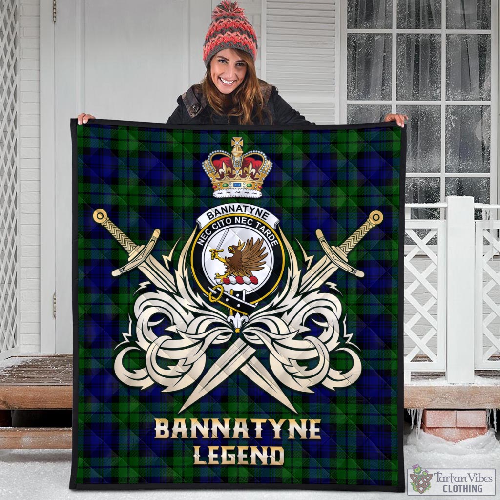 Tartan Vibes Clothing Bannatyne Tartan Quilt with Clan Crest and the Golden Sword of Courageous Legacy