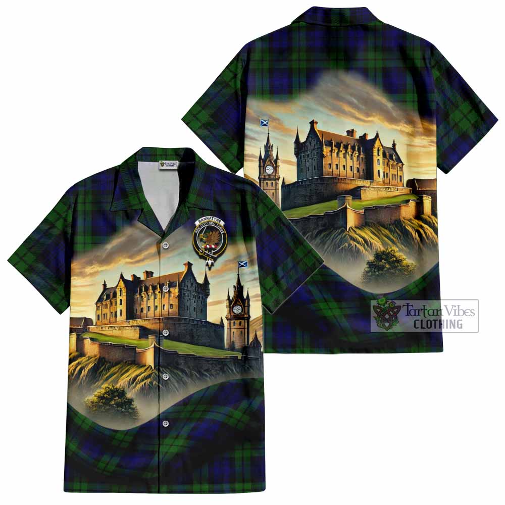 Tartan Vibes Clothing Bannatyne Tartan Family Crest Short Sleeve Button Shirt with Scottish Ancient Castle Style