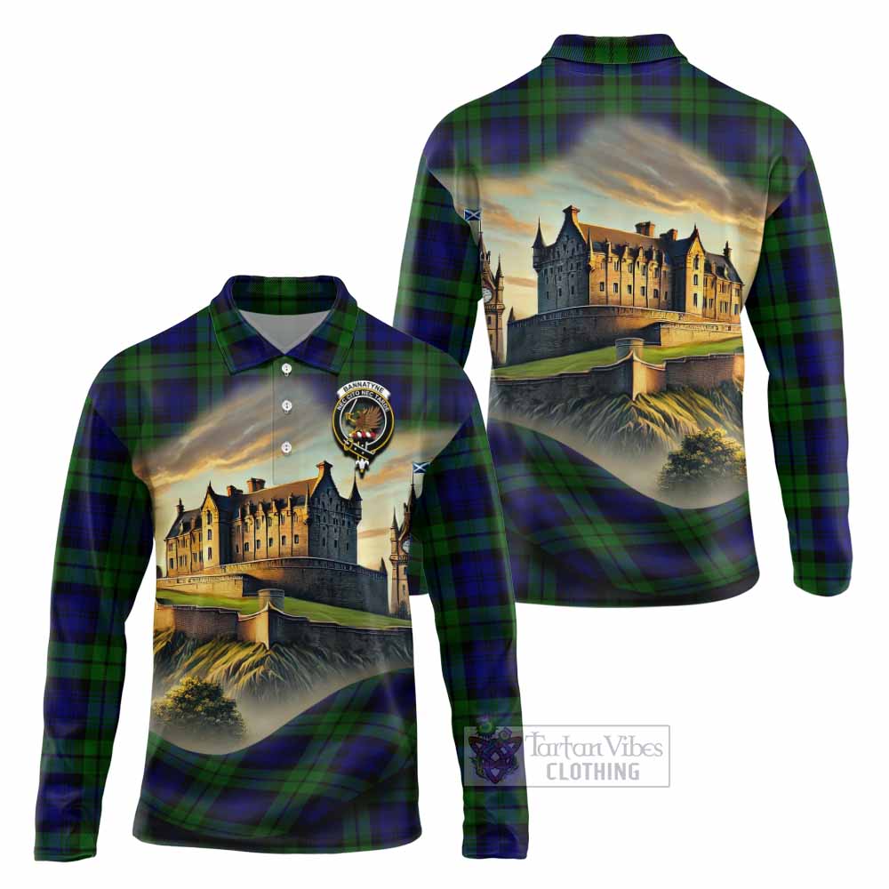 Tartan Vibes Clothing Bannatyne Tartan Family Crest Long Sleeve Polo Shirt with Scottish Ancient Castle Style