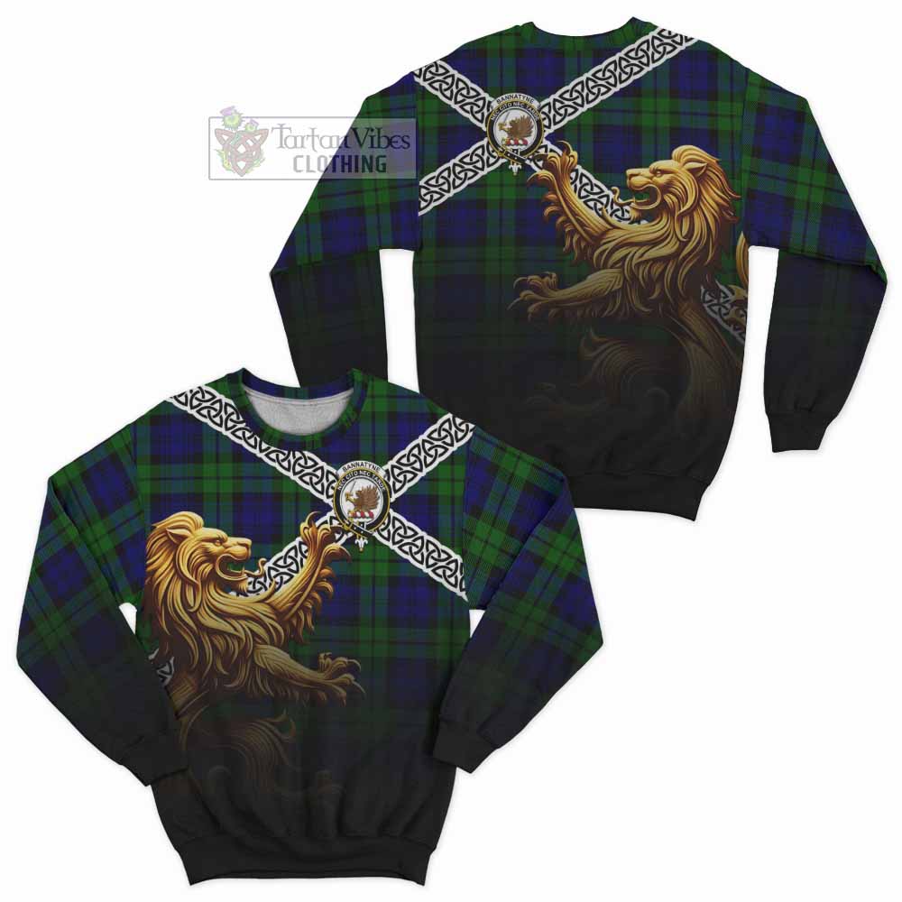 Tartan Vibes Clothing Bannatyne Crest Tartan Sweatshirt with Golden Lion Emblem Celtic Style