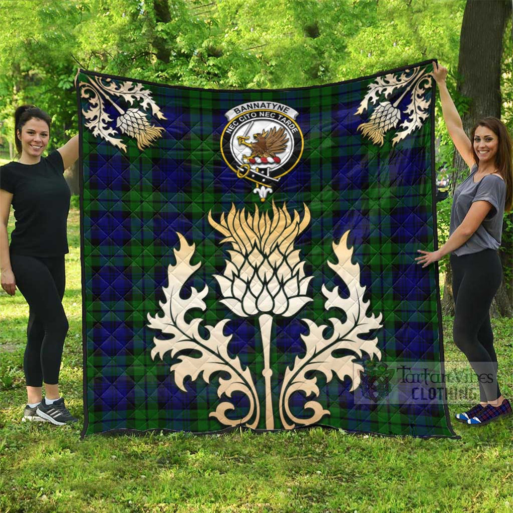 Tartan Vibes Clothing Bannatyne Tartan Quilt with Family Crest and Golden Thistle Style
