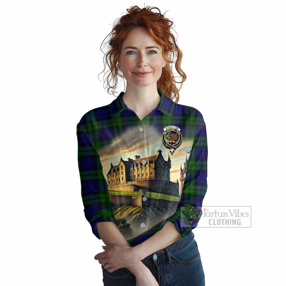 Tartan Vibes Clothing Bannatyne Tartan Family Crest Women's Casual Shirt with Scottish Ancient Castle Style