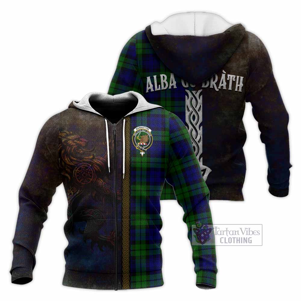 Tartan Vibes Clothing Bannatyne Tartan Family Crest Knitted Hoodie Alba Gu Brath Be Brave Lion Ancient Style