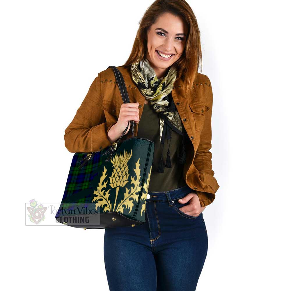 Tartan Vibes Clothing Bannatyne Tartan Leather Tote Bag Gold Thistle Style
