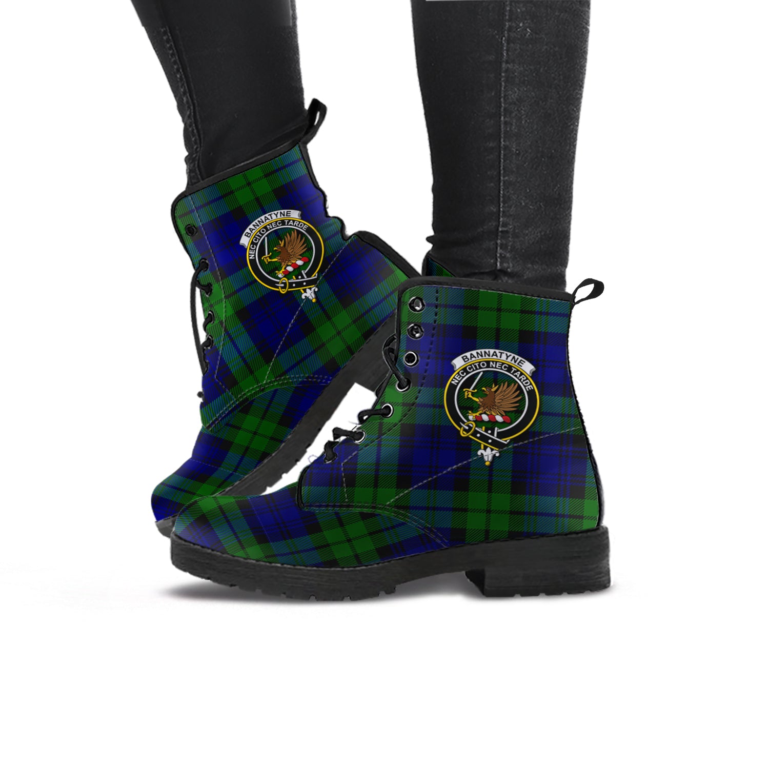 Bannatyne Tartan Leather Boots with Family Crest - Tartanvibesclothing