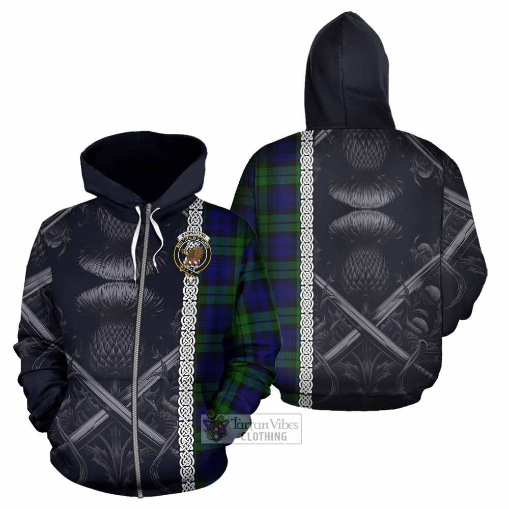 Tartan Vibes Clothing Bannatyne Tartan Hoodie with Family Crest Cross Sword Thistle Celtic Vibes