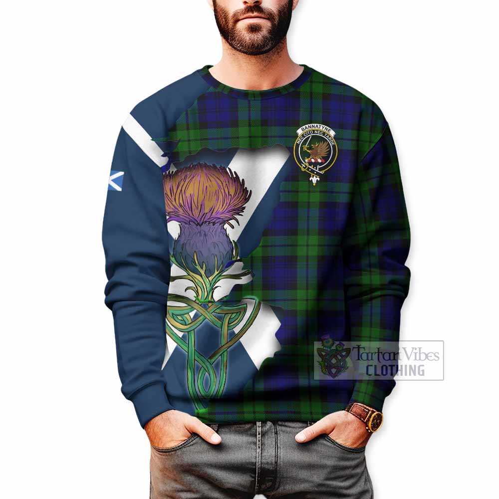 Tartan Vibes Clothing Bannatyne Tartan Family Crest Sweatshirt Scottish Thistle Celtic Inspired