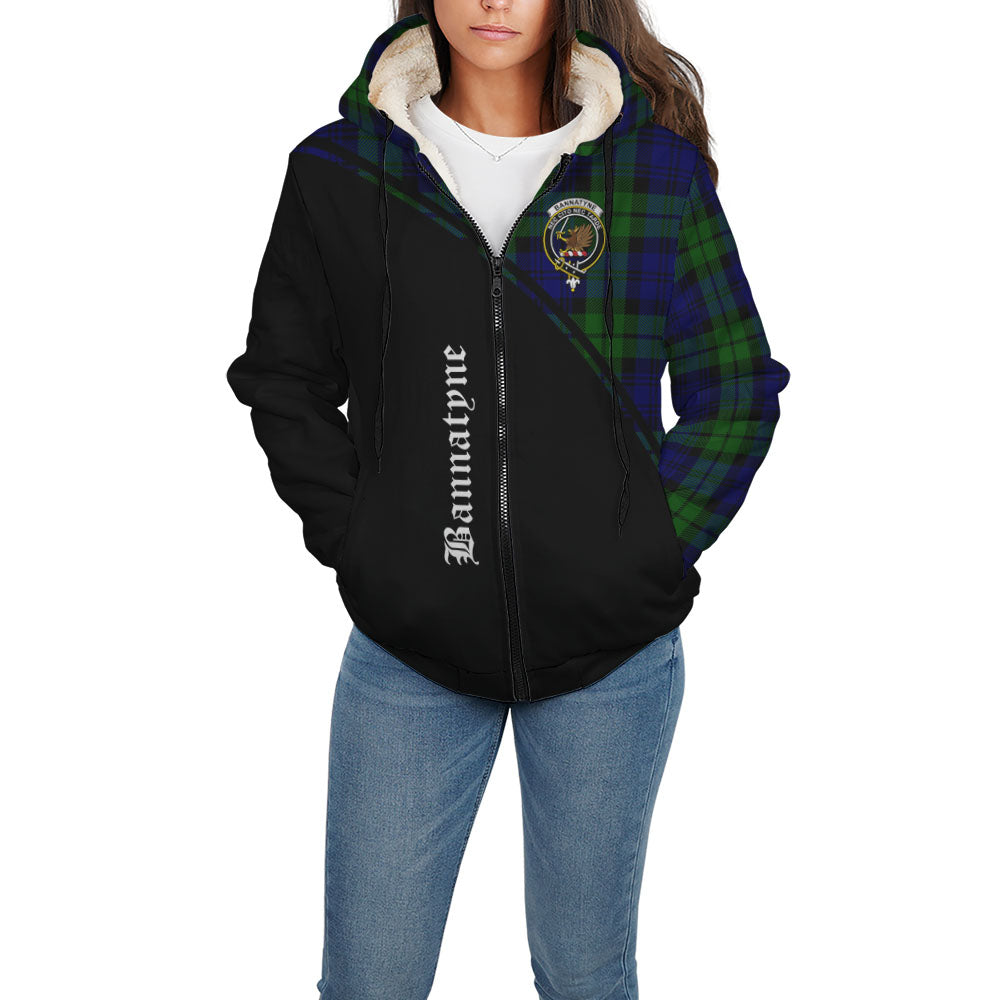 Bannatyne Tartan Sherpa Hoodie with Family Crest Curve Style - Tartanvibesclothing