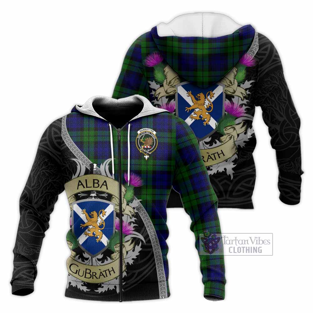 Tartan Vibes Clothing Bannatyne Tartan Family Crest Knitted Hoodie Lion Rampant Royal Thistle Shield Celtic Inspired
