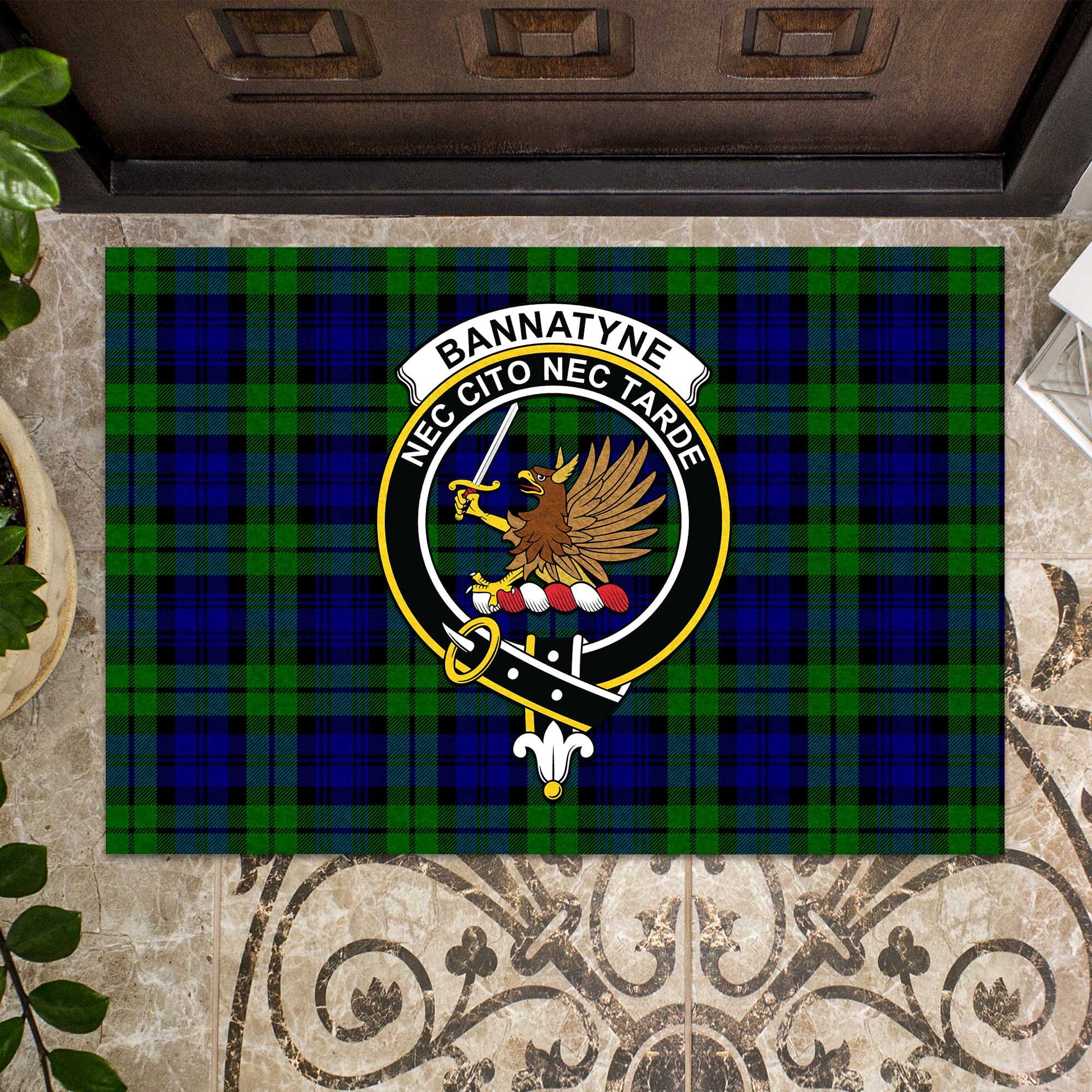 Bannatyne Tartan Door Mat with Family Crest - Tartanvibesclothing