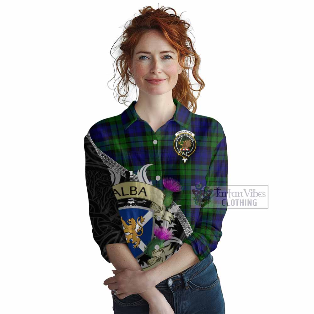 Tartan Vibes Clothing Bannatyne Tartan Family Crest Women's Casual Shirt Lion Rampant Royal Thistle Shield Celtic Inspired