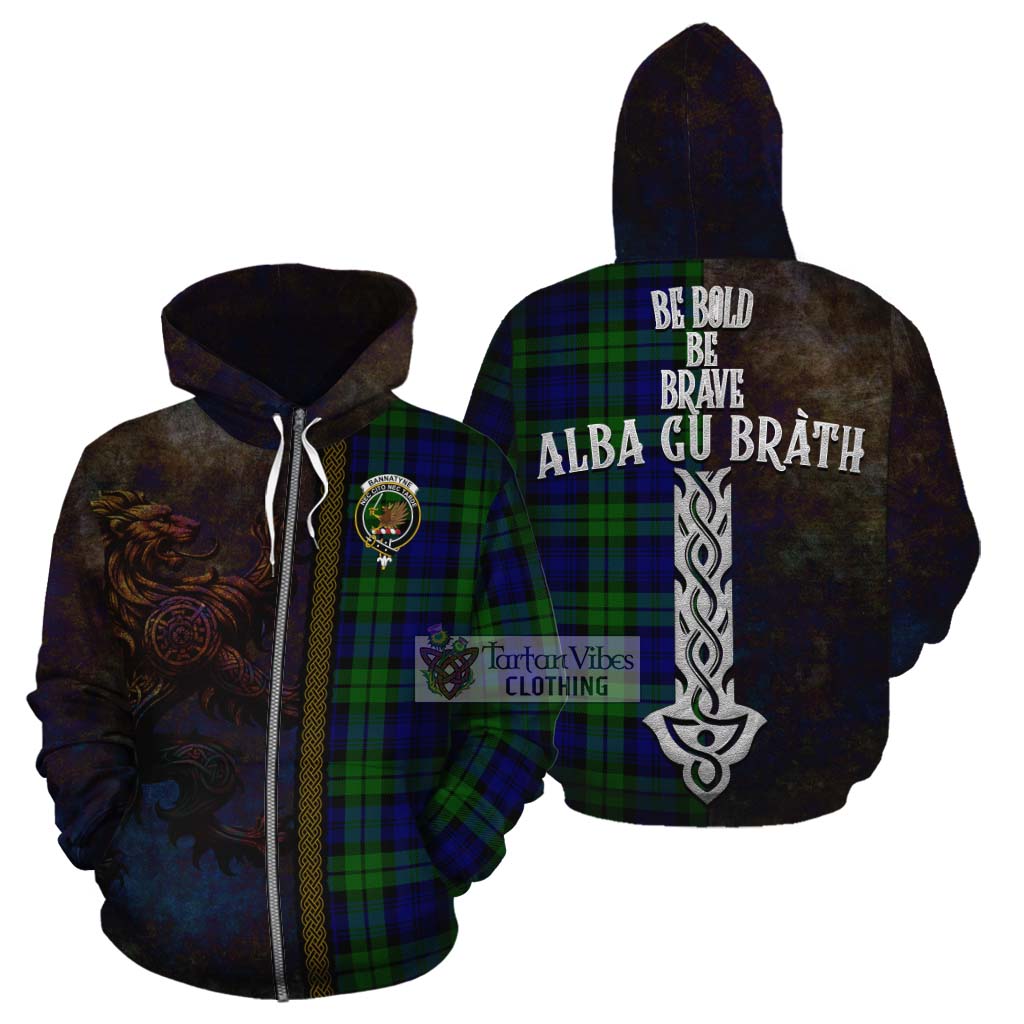 Tartan Vibes Clothing Bannatyne Tartan Family Crest Cotton Hoodie Alba Gu Brath Be Brave Lion Ancient Style