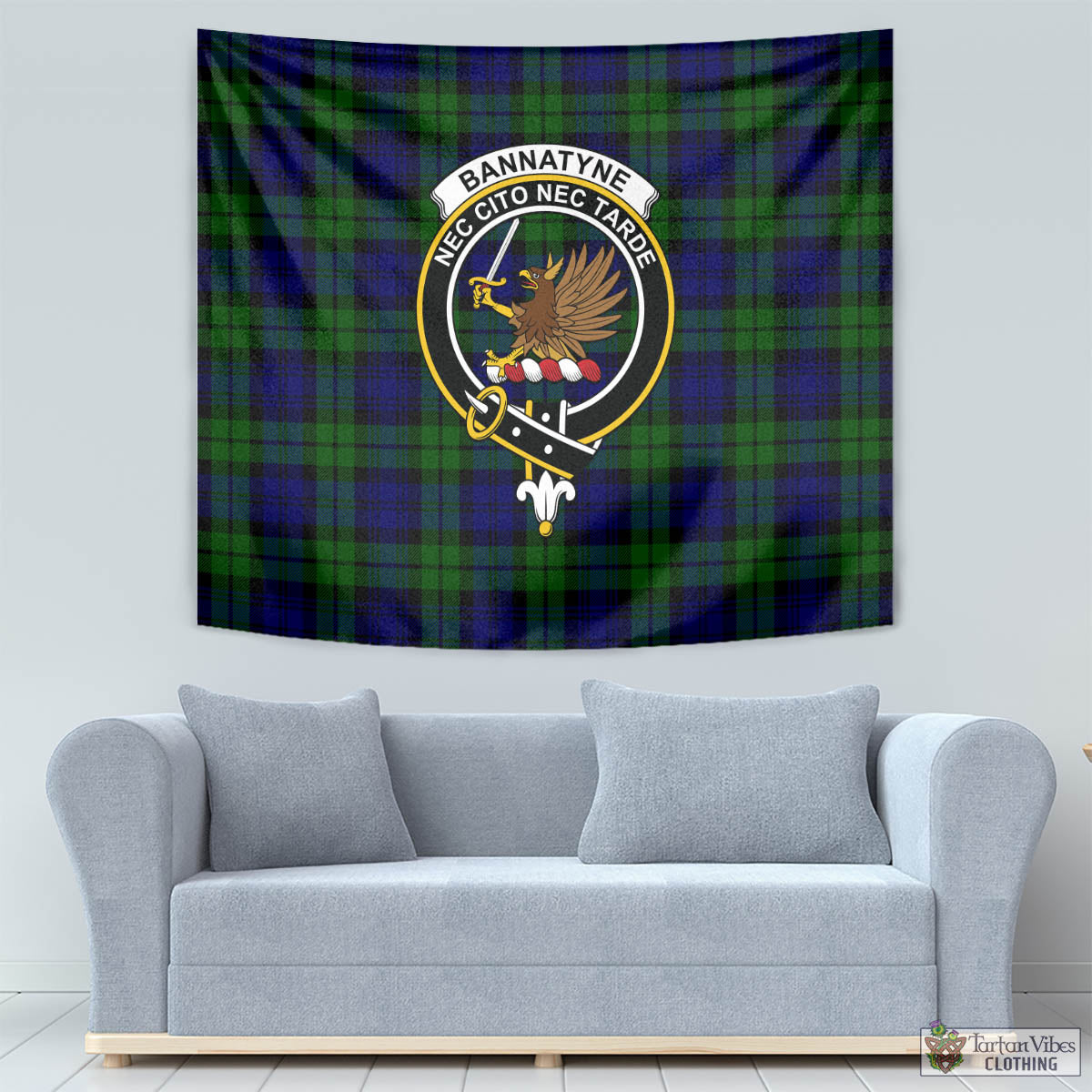 Tartan Vibes Clothing Bannatyne Tartan Tapestry Wall Hanging and Home Decor for Room with Family Crest