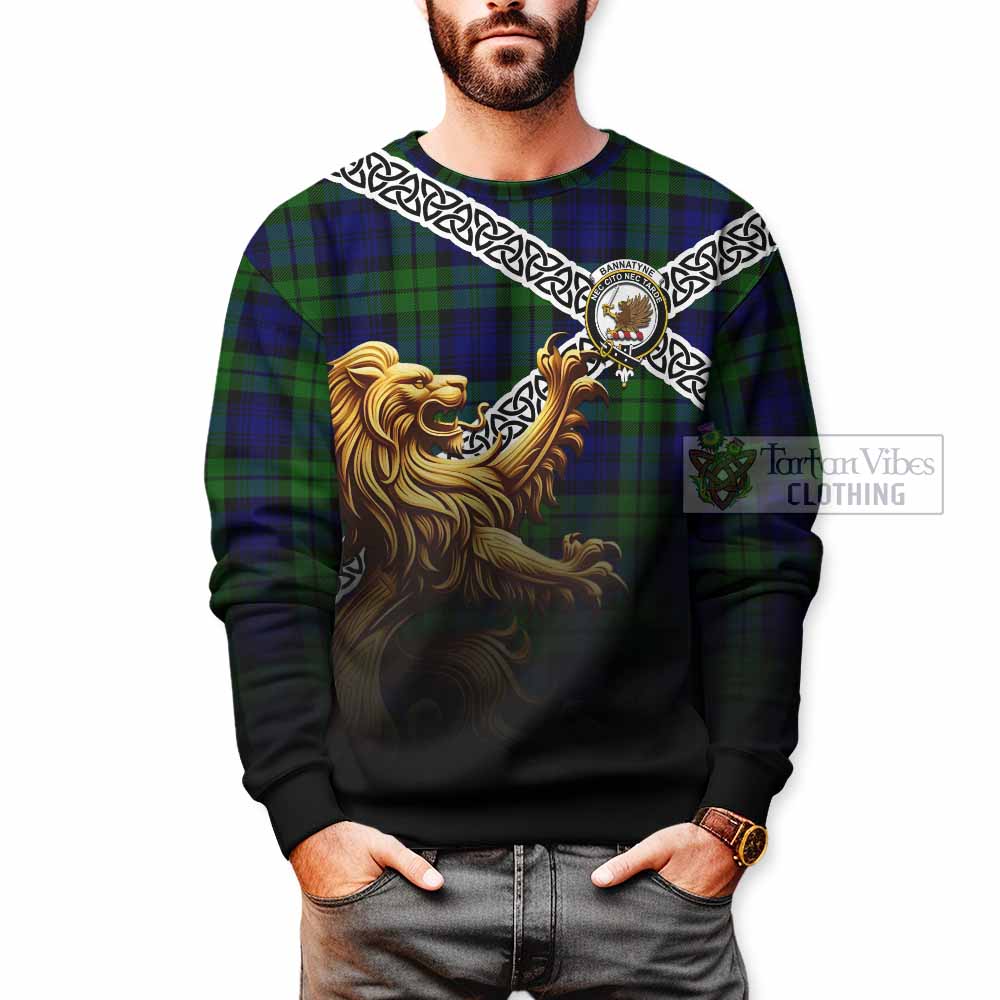 Tartan Vibes Clothing Bannatyne Crest Tartan Sweatshirt with Golden Lion Emblem Celtic Style
