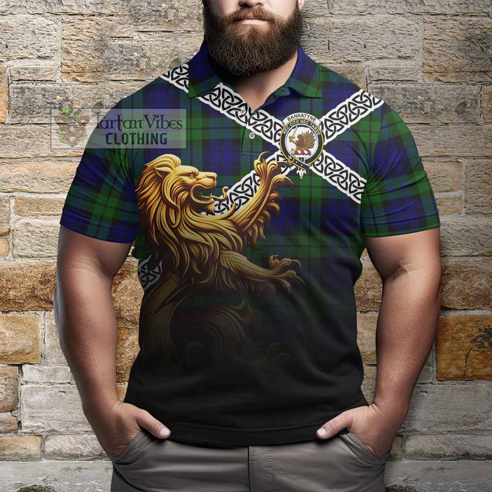 Tartan Vibes Clothing Bannatyne Crest Tartan Polo Shirt with Golden Lion Emblem Celtic Style