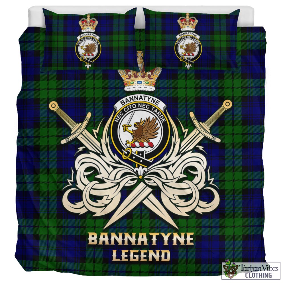 Tartan Vibes Clothing Bannatyne Tartan Bedding Set with Clan Crest and the Golden Sword of Courageous Legacy
