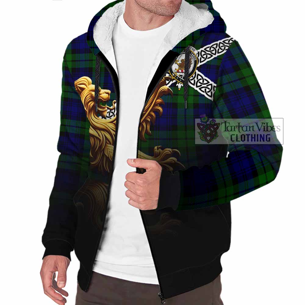 Tartan Vibes Clothing Bannatyne Crest Tartan Sherpa Hoodie with Golden Lion Emblem Celtic Style