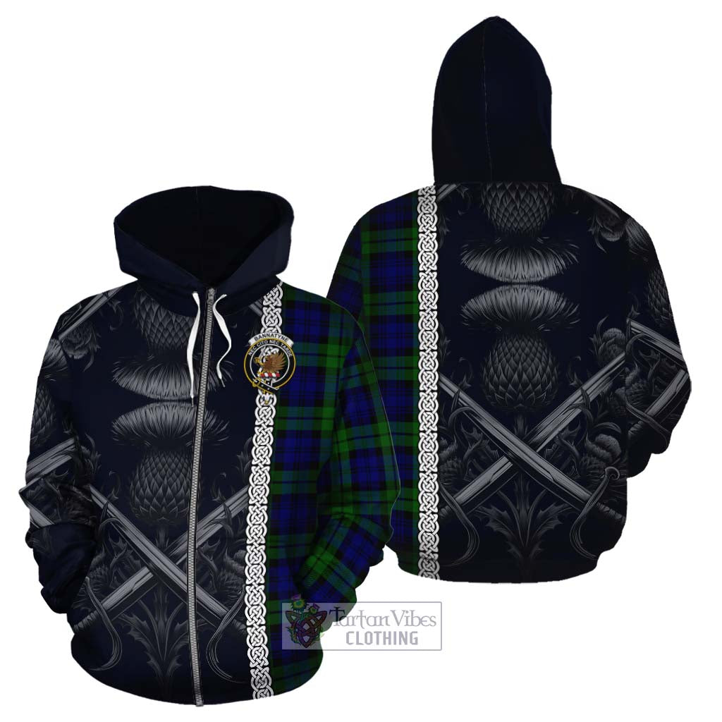 Tartan Vibes Clothing Bannatyne Tartan Cotton Hoodie with Family Crest Cross Sword Thistle Celtic Vibes