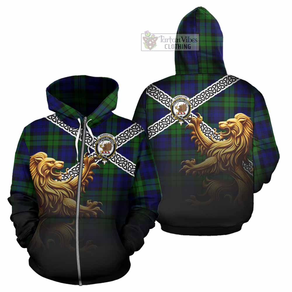 Tartan Vibes Clothing Bannatyne Crest Tartan Hoodie with Golden Lion Emblem Celtic Style