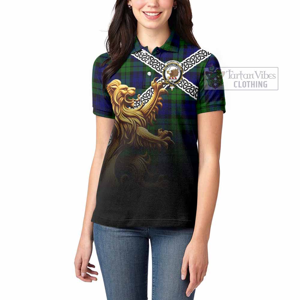 Tartan Vibes Clothing Bannatyne Crest Tartan Women's Polo Shirt with Golden Lion Emblem Celtic Style