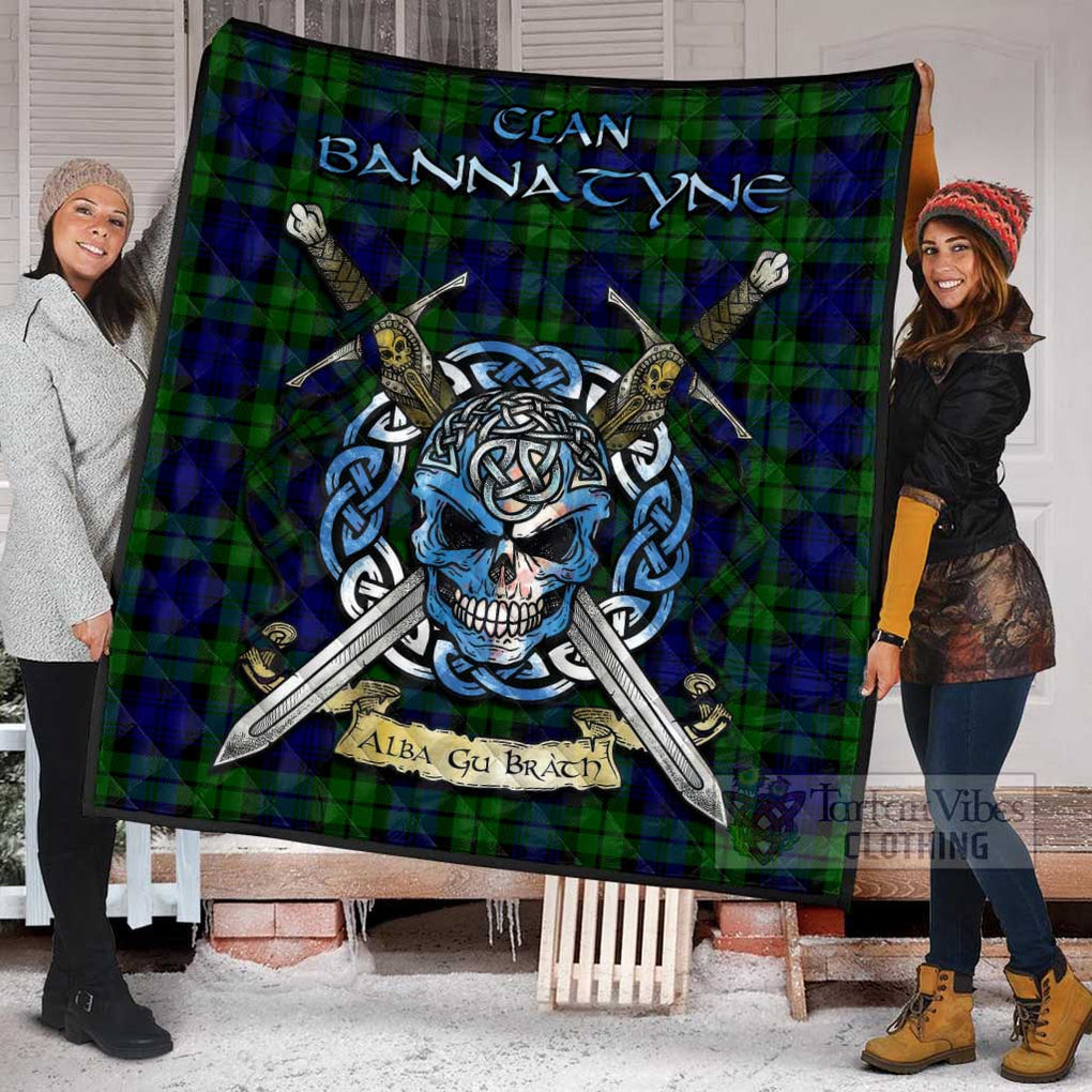 Tartan Vibes Clothing Bannatyne Tartan Quilt with Celtic Skull Alba Gu Brath Style