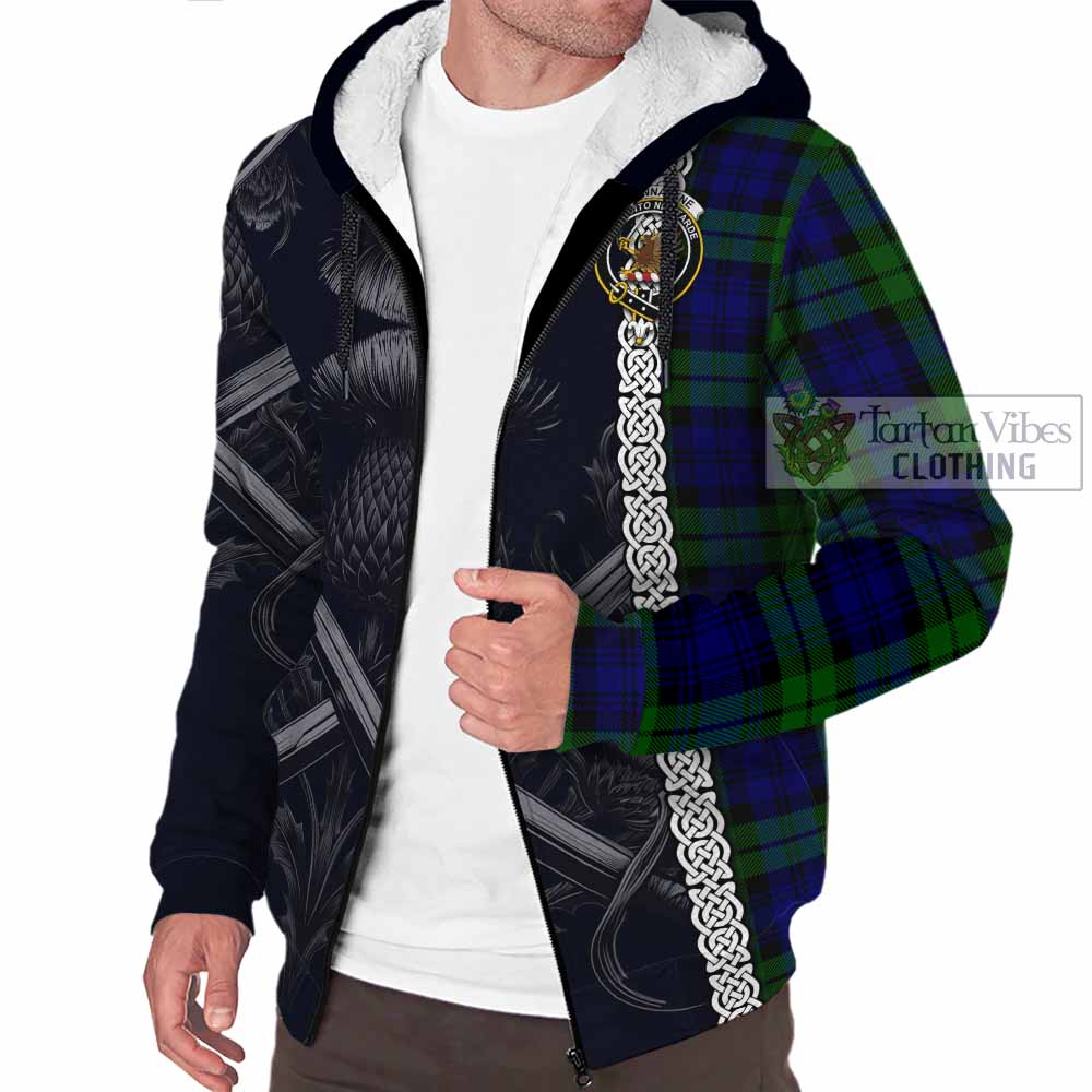 Tartan Vibes Clothing Bannatyne Tartan Sherpa Hoodie with Family Crest Cross Sword Thistle Celtic Vibes