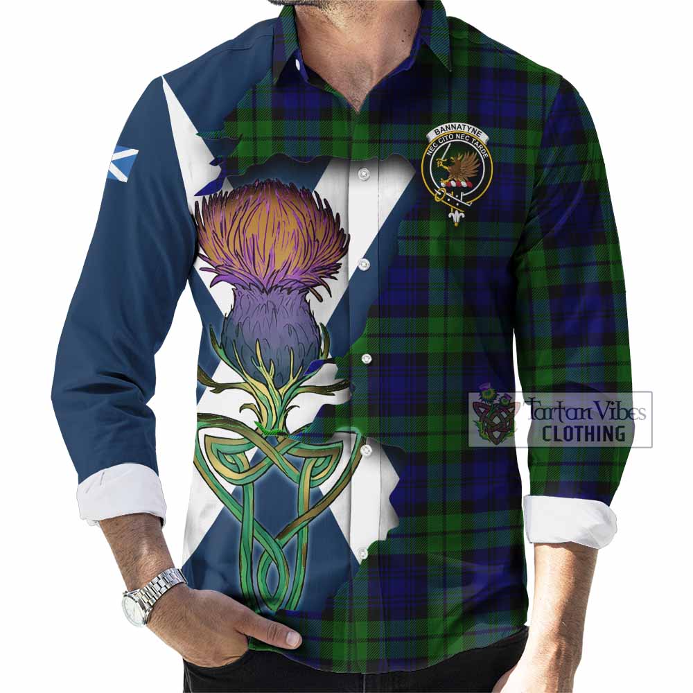 Tartan Vibes Clothing Bannatyne Tartan Family Crest Long Sleeve Button Shirt Scottish Thistle Celtic Inspired