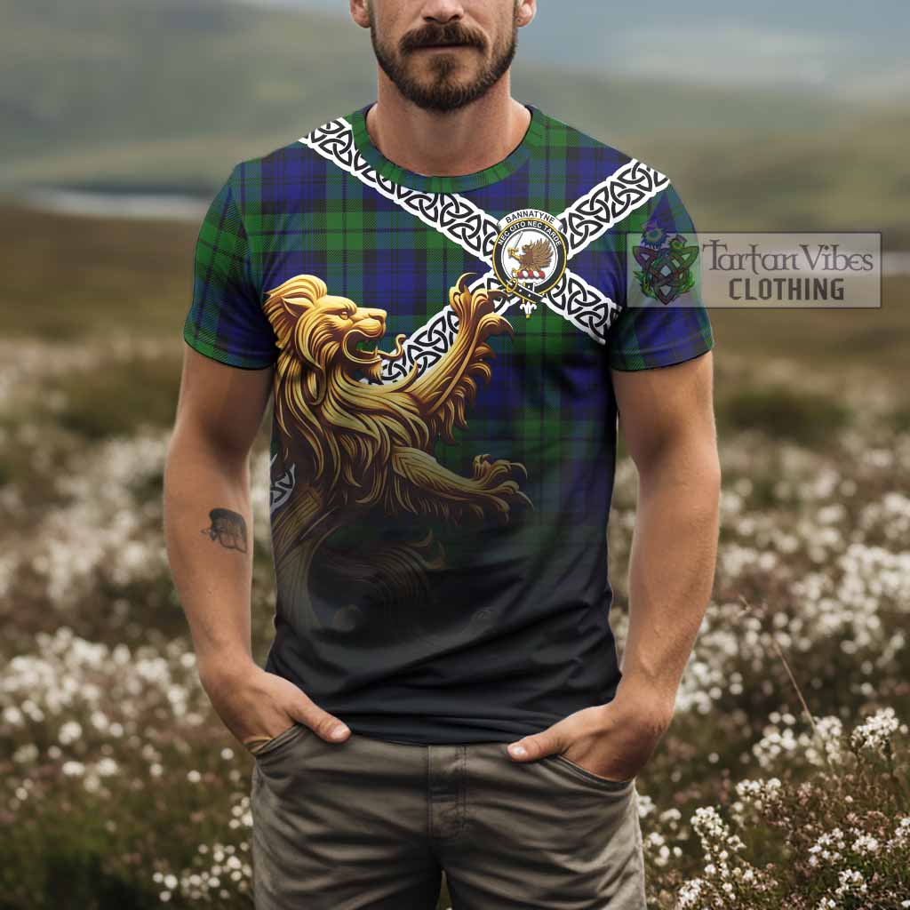 Tartan Vibes Clothing Bannatyne Crest Tartan T-Shirt with Golden Lion Emblem Celtic Style