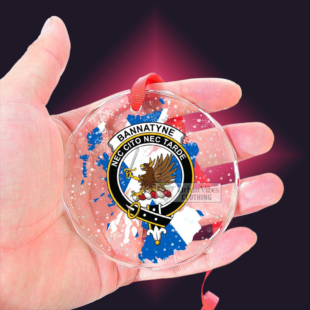 Tartan Vibes Clothing Bannatyne Clan Crest Christmas Glass Ornament with Scotland Map
