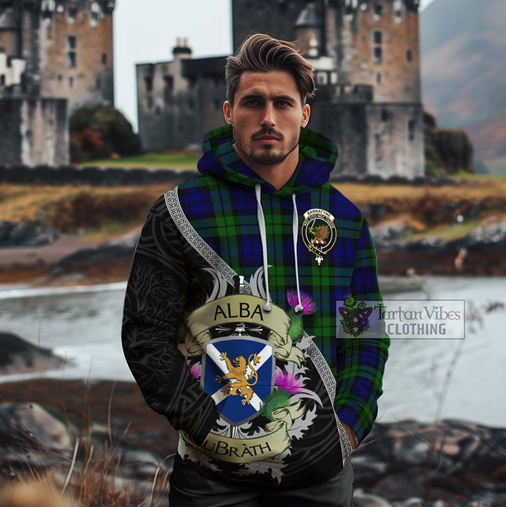 Tartan Vibes Clothing Bannatyne Tartan Family Crest Cotton Hoodie Lion Rampant Royal Thistle Shield Celtic Inspired