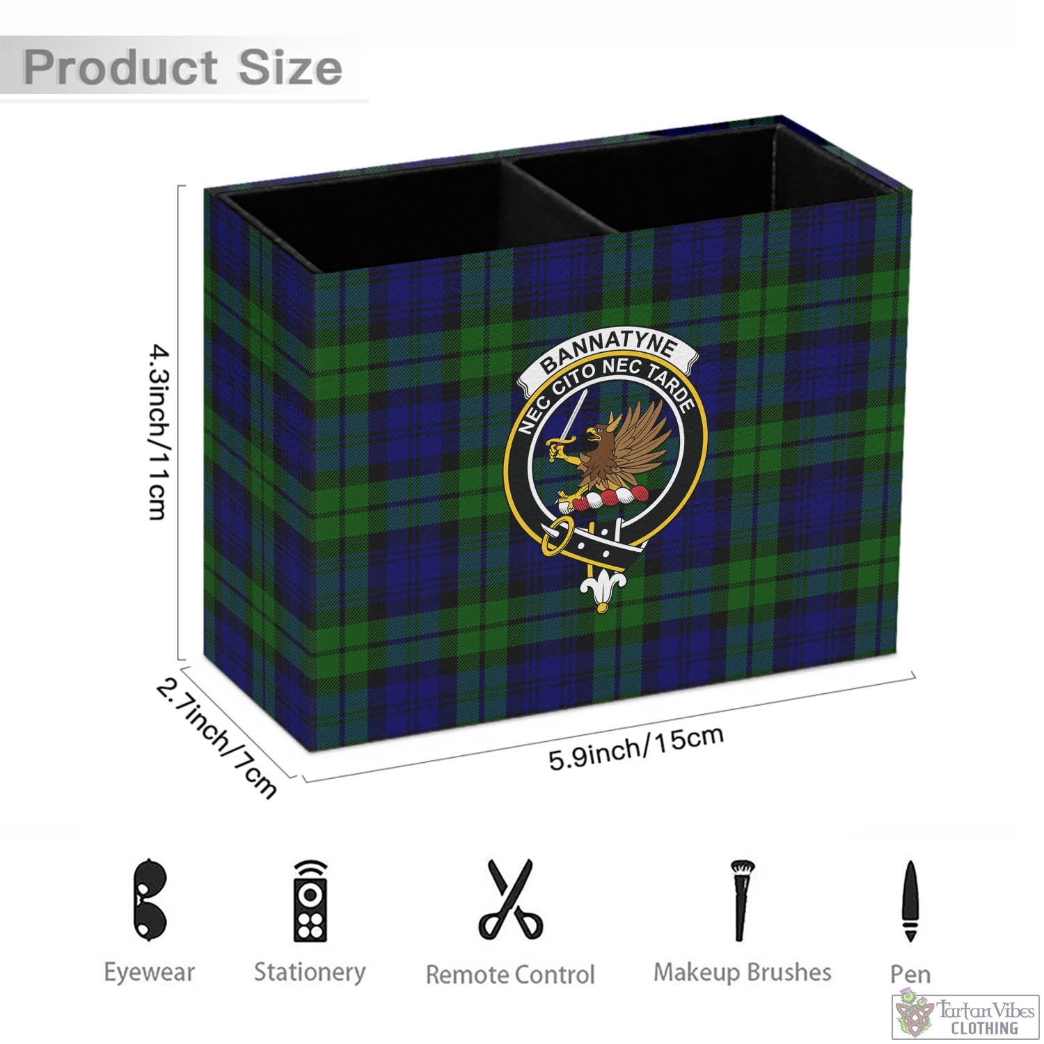 Tartan Vibes Clothing Bannatyne Tartan Pen Holder with Family Crest