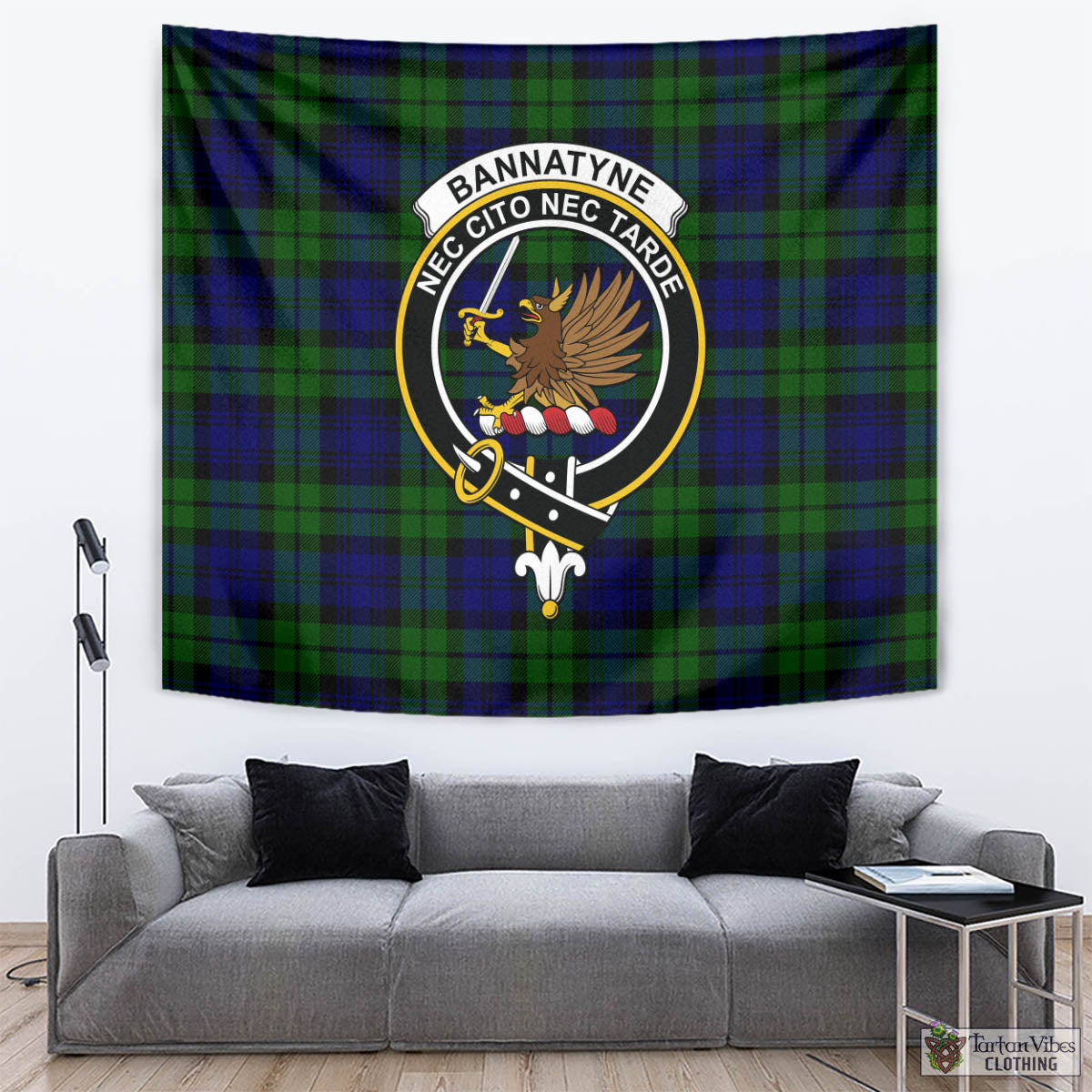 Tartan Vibes Clothing Bannatyne Tartan Tapestry Wall Hanging and Home Decor for Room with Family Crest