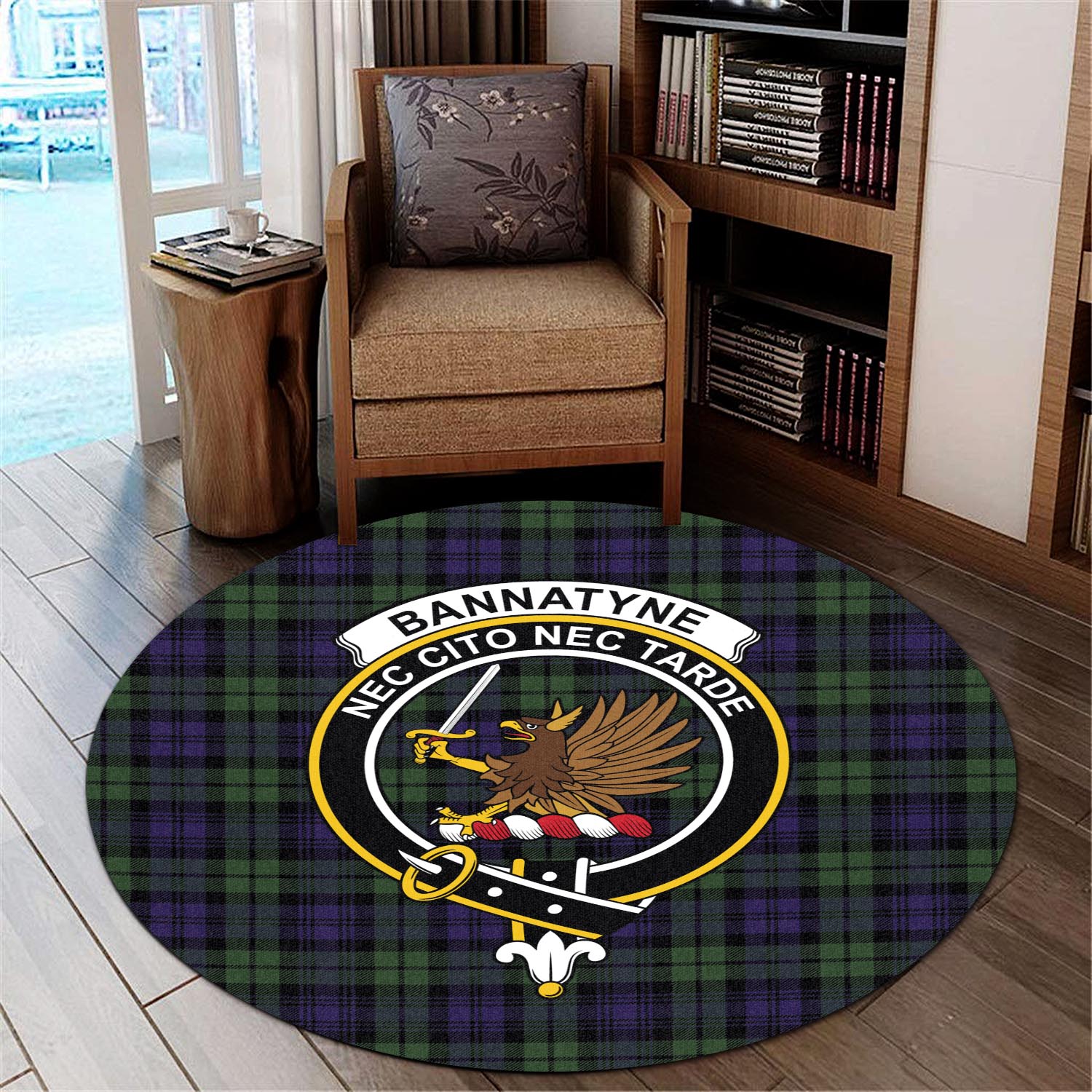 Bannatyne Tartan Round Rug with Family Crest - Tartanvibesclothing