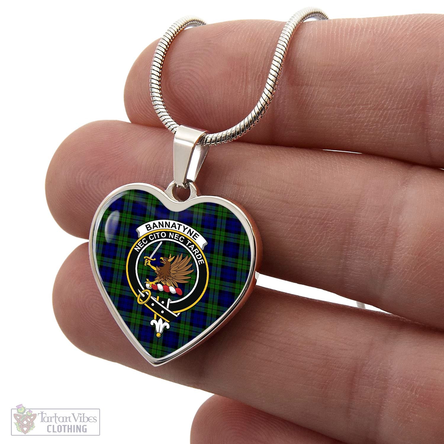 Tartan Vibes Clothing Bannatyne Tartan Heart Necklace with Family Crest