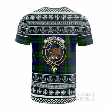 Bannatyne Clan Tartan Christmas Cotton T-shirt with Family Crest