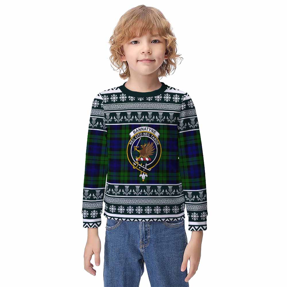 Bannatyne Clan Tartan Christmas Kid Ugly Sweatshirt with Family Crest - Tartan Vibes Clothing