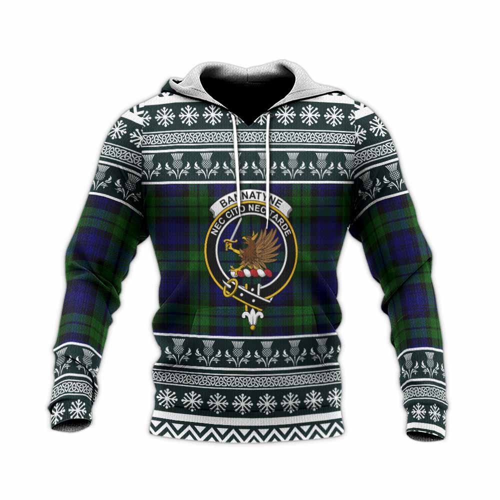 Bannatyne Clan Tartan Christmas Knitted Hoodie with Family Crest - Tartan Vibes Clothing